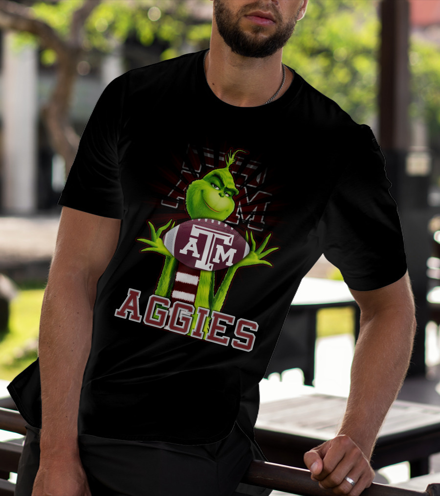 Grinch Texas A&M Aggies Holding Football With ATM T-Shirt