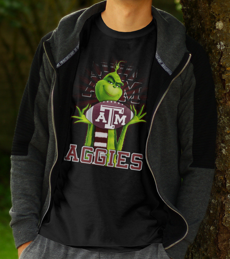 Grinch Texas A&M Aggies Holding Football With ATM T-Shirt