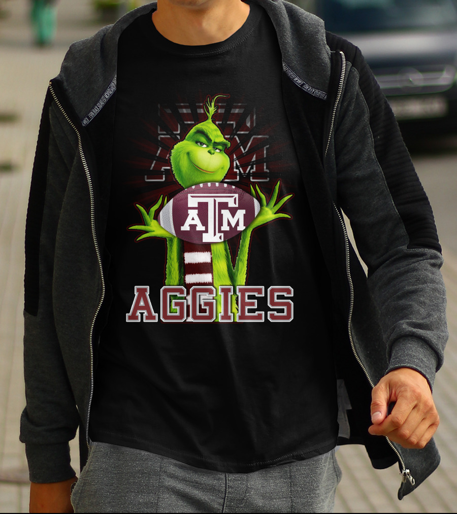Grinch Texas A&M Aggies Holding Football With ATM T-Shirt