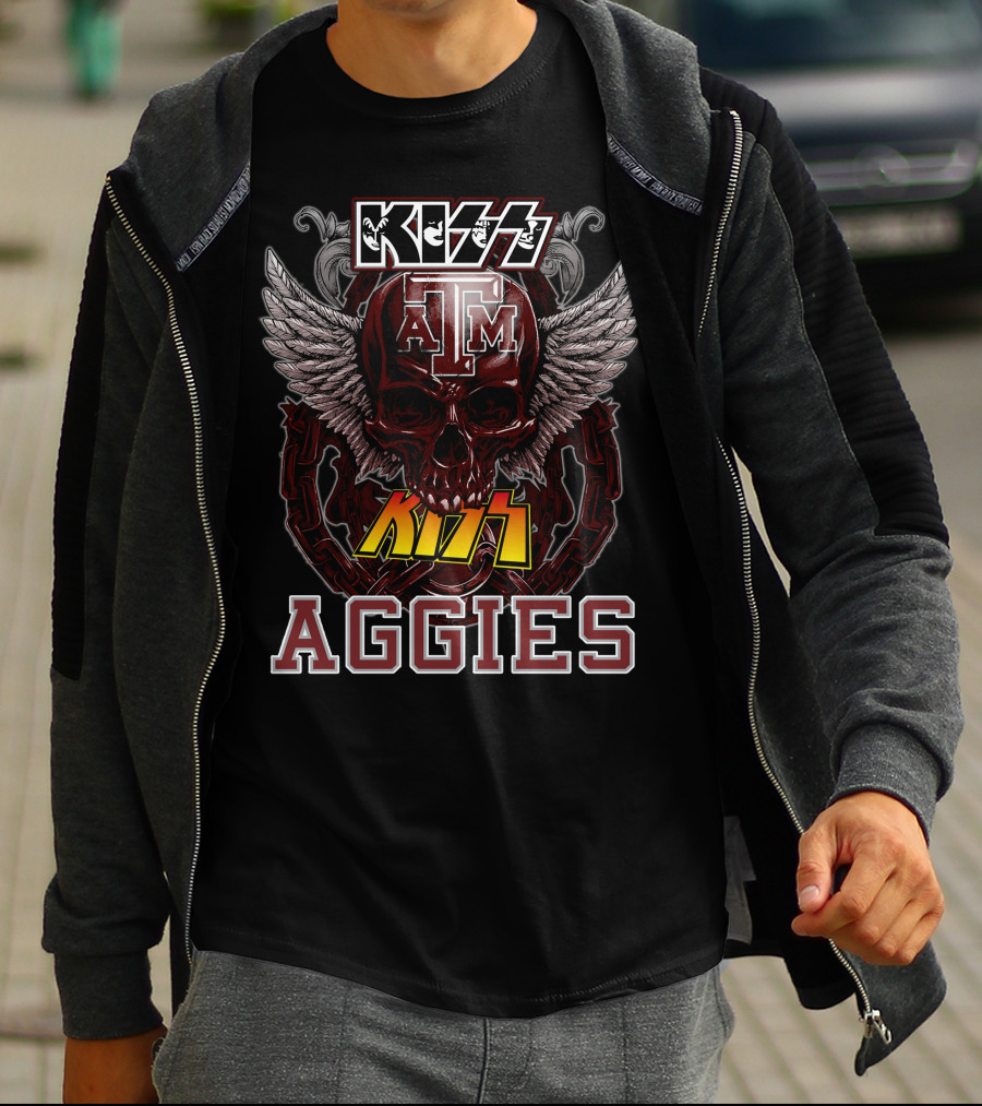 Kiss Texas A&M Aggies Skull Logo Wings T-Shirt