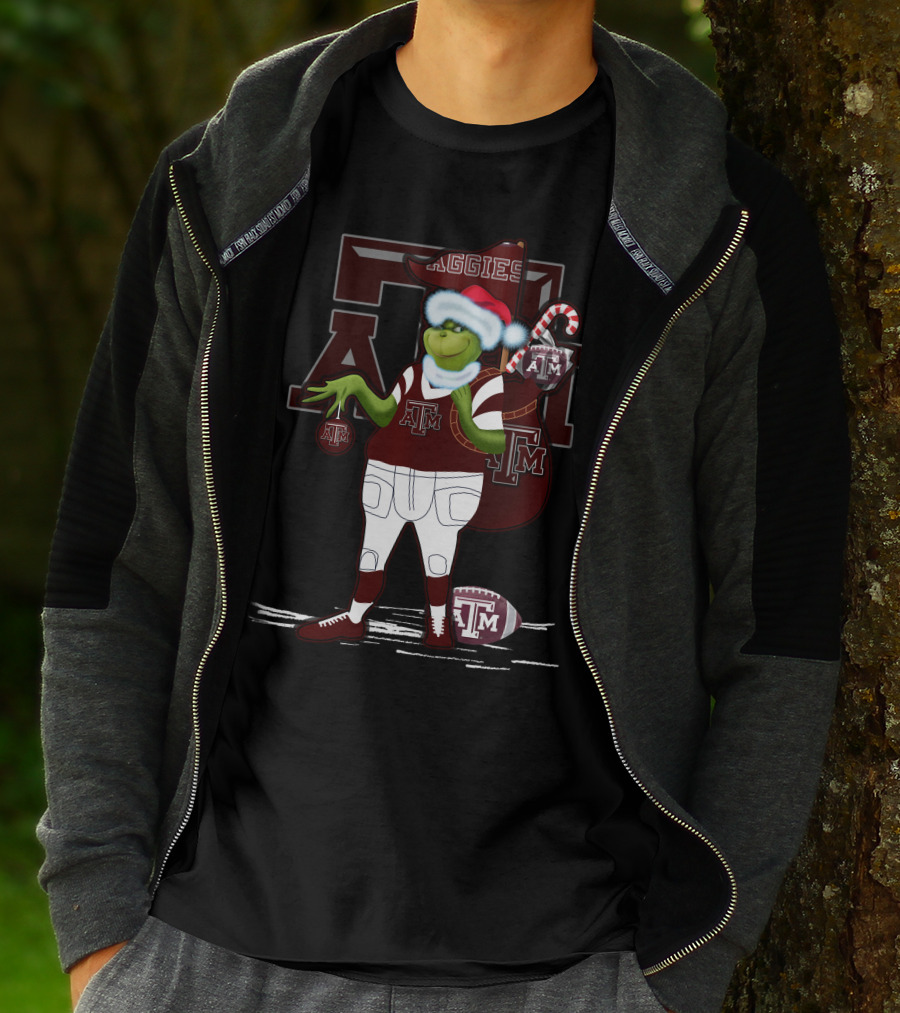 Texas A&M Aggies Grinch Christmas Football Holiday T-Shirt