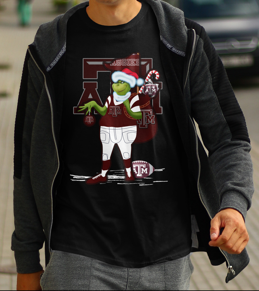 Texas A&M Aggies Grinch Christmas Football Holiday T-Shirt