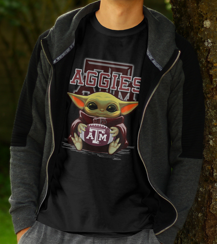 Texas A&M Aggies Baby Yoda Holding Football T-Shirt