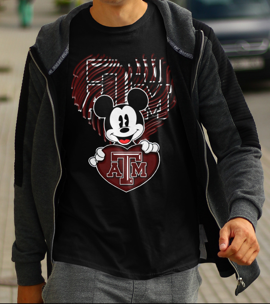 Mickey Texas A&M Aggies Heart Logo Fan T-Shirt