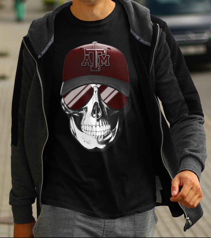 Texas A&M Aggies Skull With Hat And Sunglasses T-Shirt