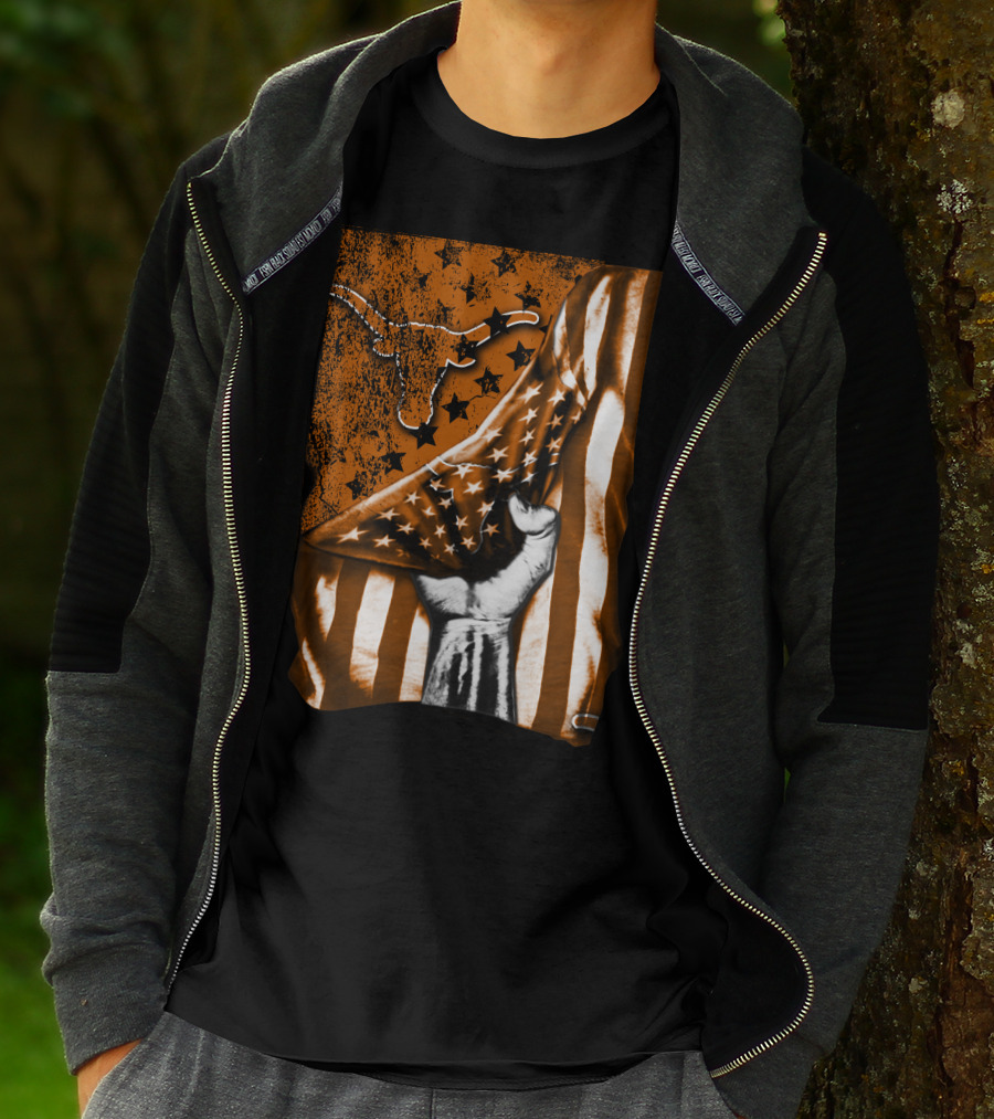 Texas Longhorns Stars And Stripes Flag Hand T-Shirt