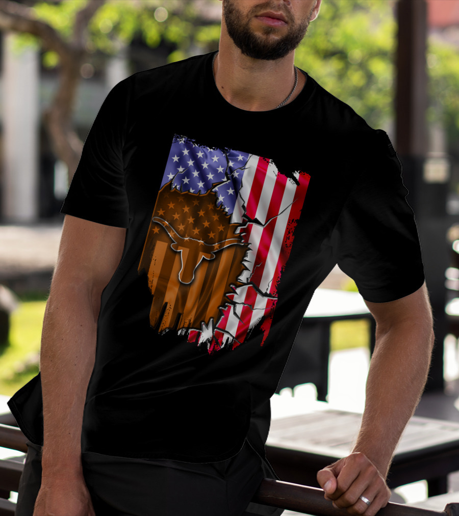 Texas Longhorns American Flag Tear T-Shirt
