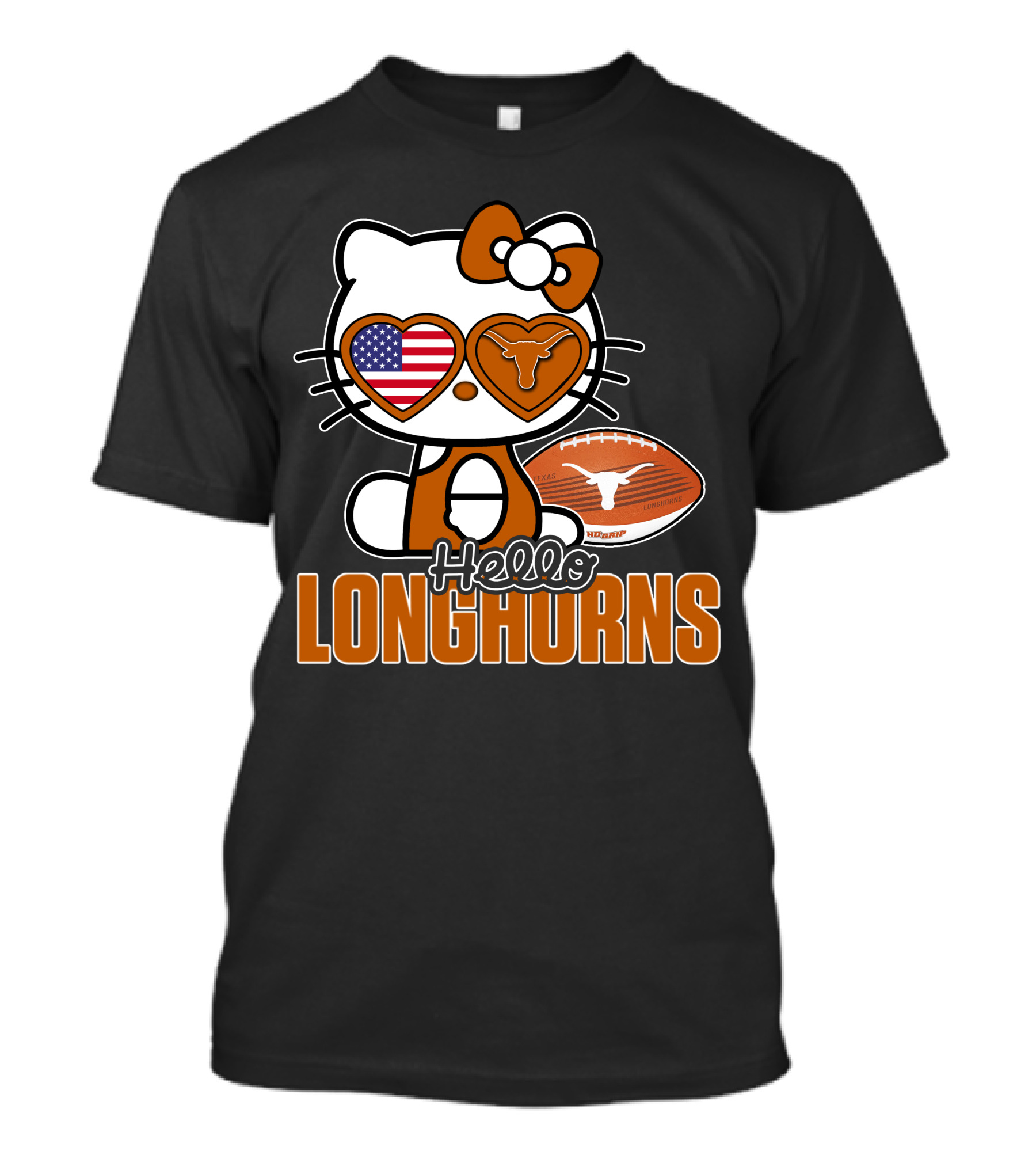 Hello Kitty Texas Longhorns Football American Flag T-Shirt