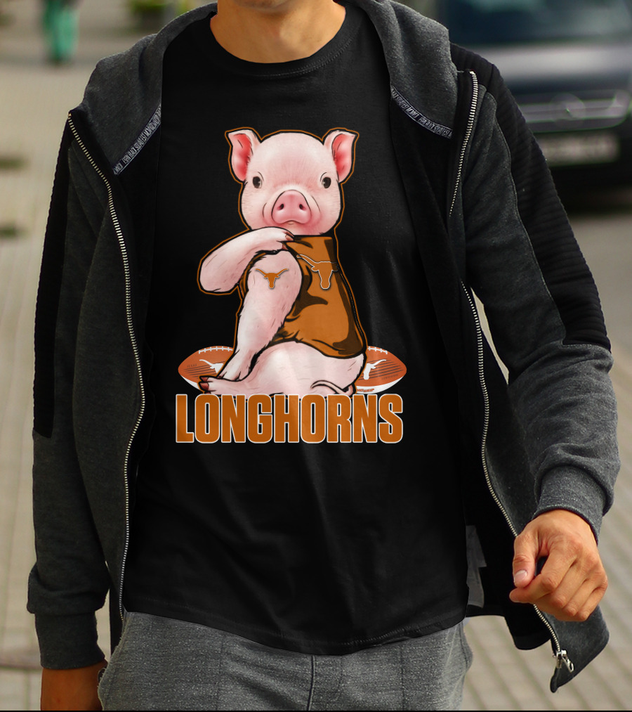 Pig In Texas Longhorns Jersey With Footballs T-Shirt