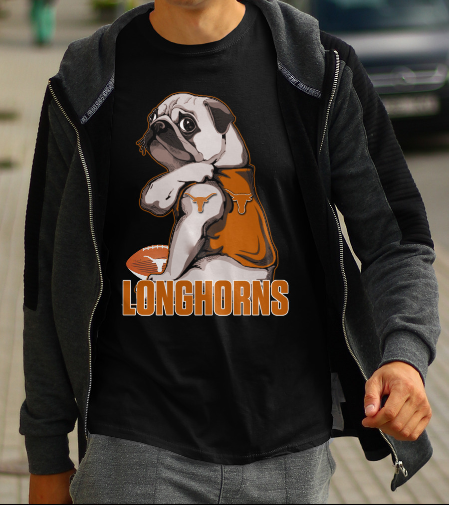 Pug Longhorns Football T-Shirt