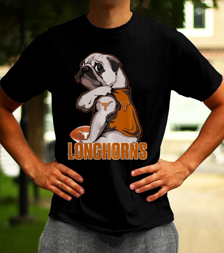Pug Longhorns Football T-Shirt