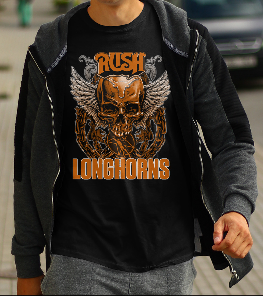 Rush Texas Longhorns Skull Wings Chains T-Shirt