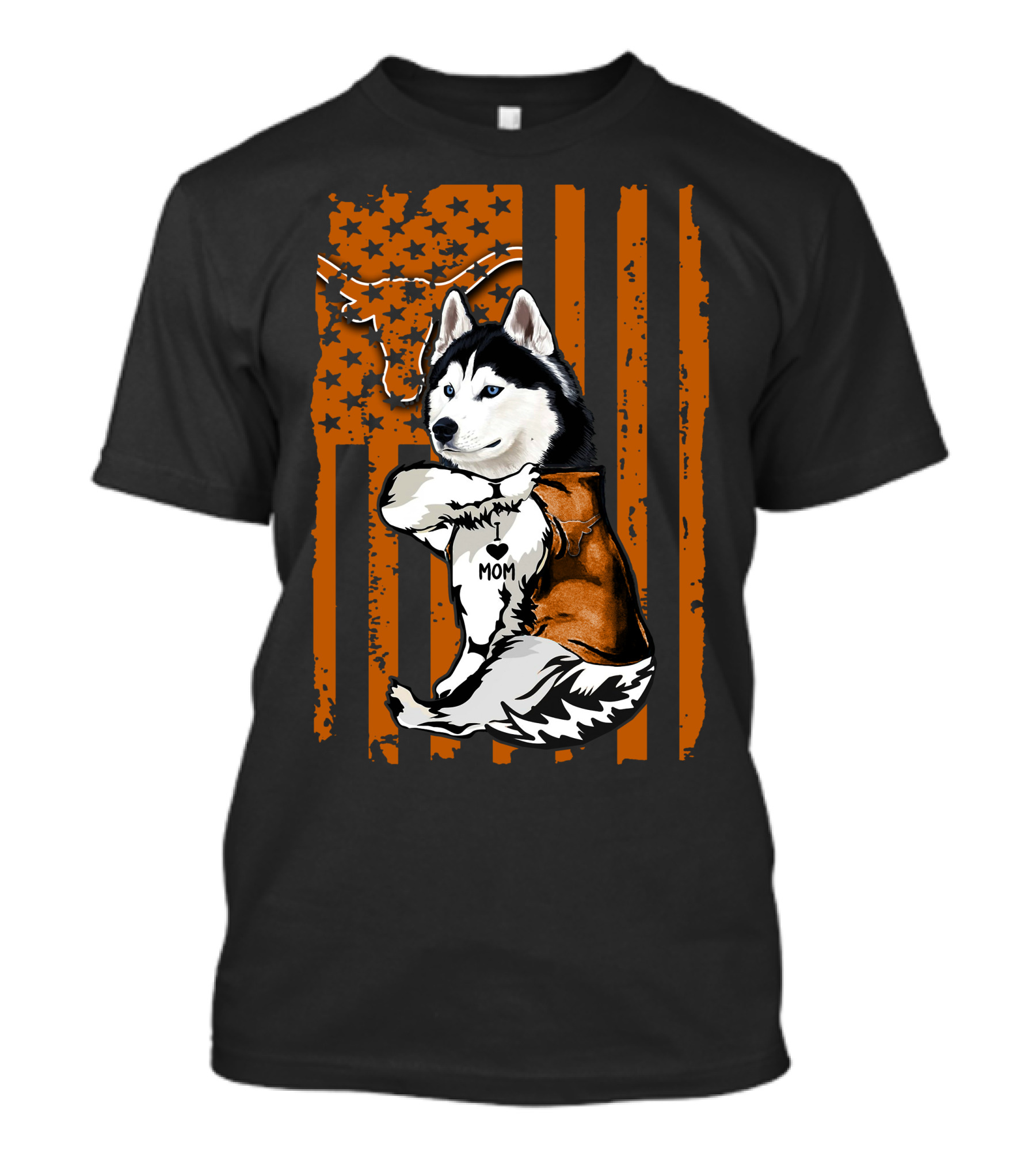Siberian Husky Mom Texas Longhorns Flag Stars T-Shirt