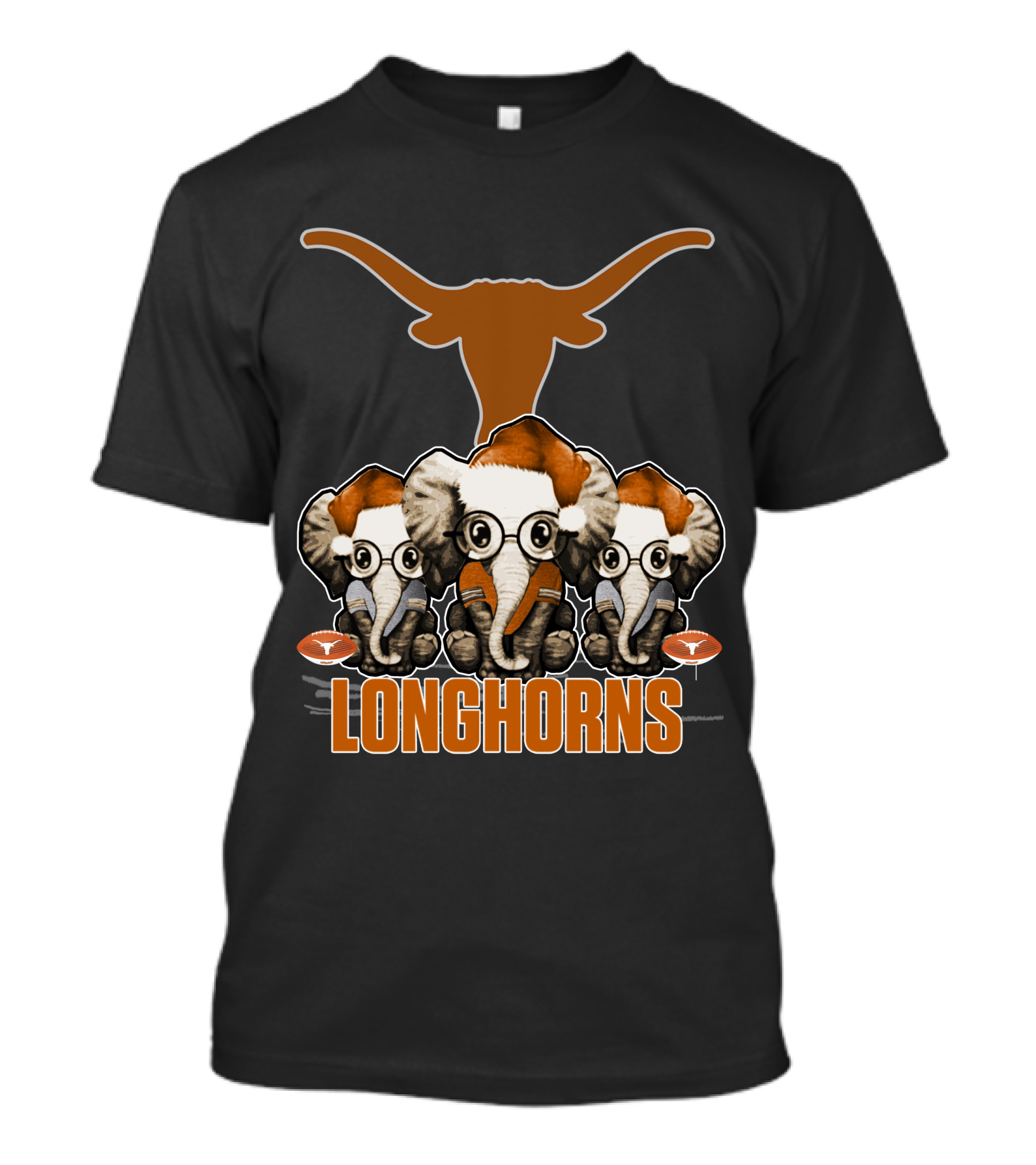 Elephants Xmas Santa Hats Longhorns Texas T-Shirt