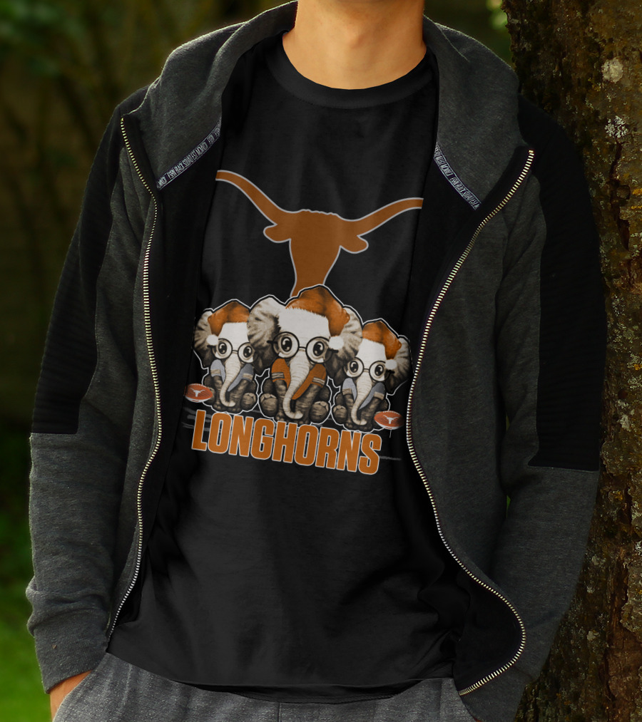 Elephants Xmas Santa Hats Longhorns Texas T-Shirt