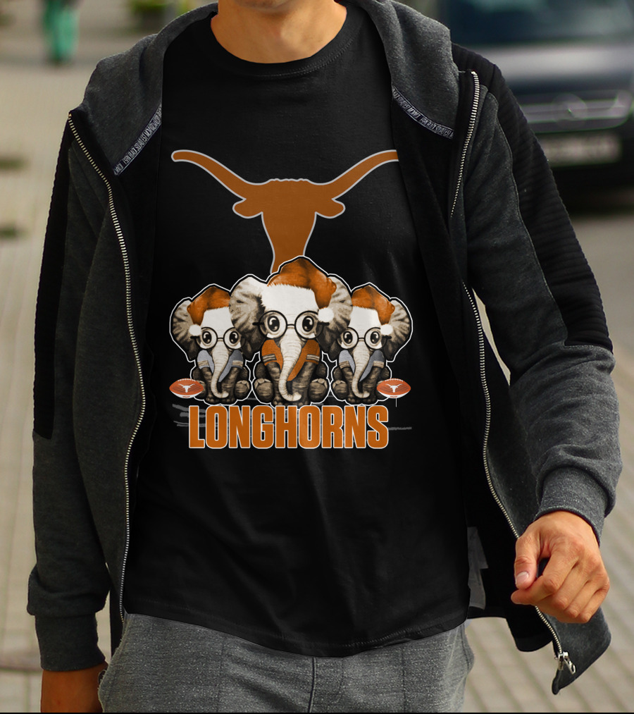Elephants Xmas Santa Hats Longhorns Texas T-Shirt