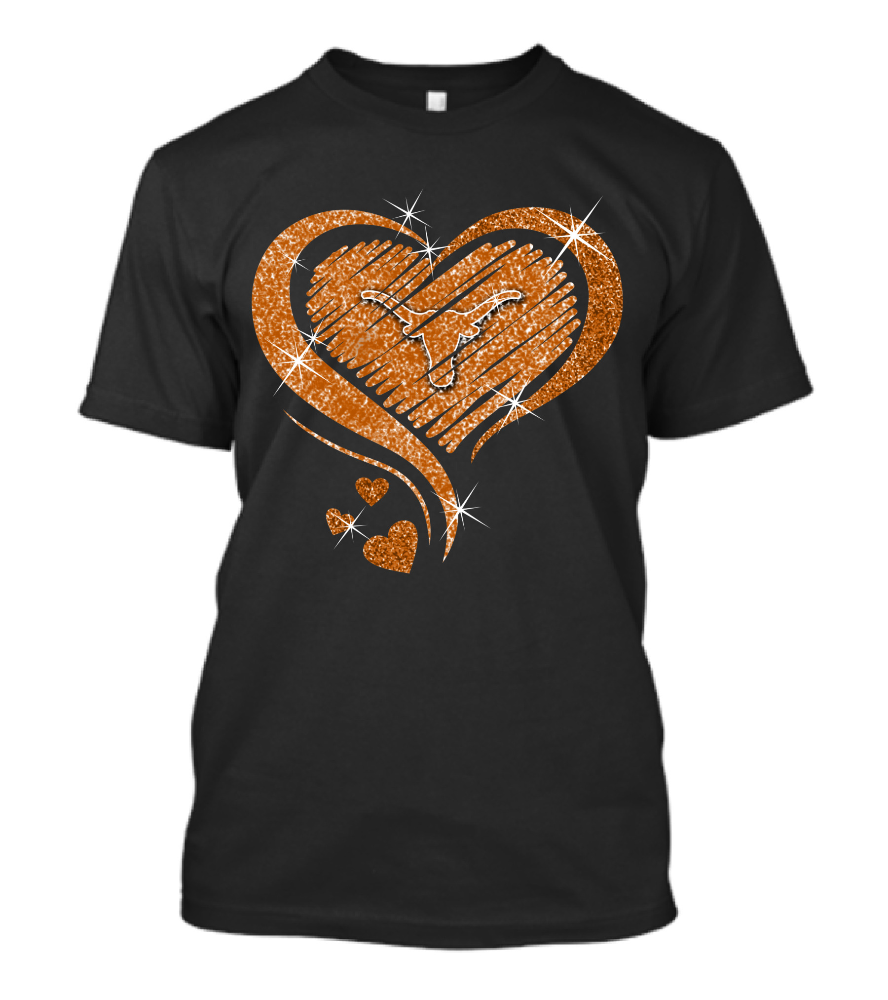 Heart Glittered Texas Longhorns Diamond Shape T-Shirt
