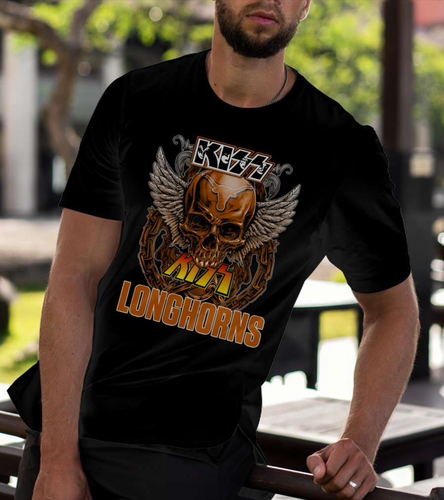Kiss Texas Longhorns Skull With Wings And Chains T-Shirt