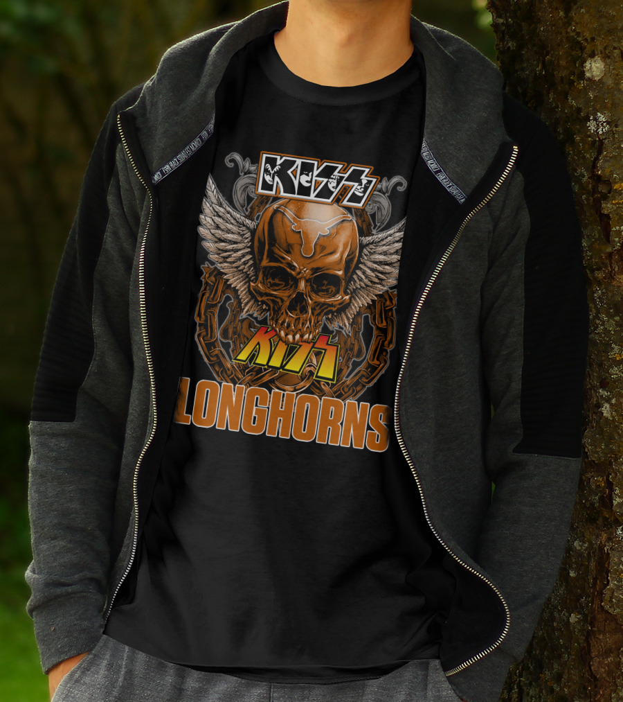 Kiss Texas Longhorns Skull With Wings And Chains T-Shirt