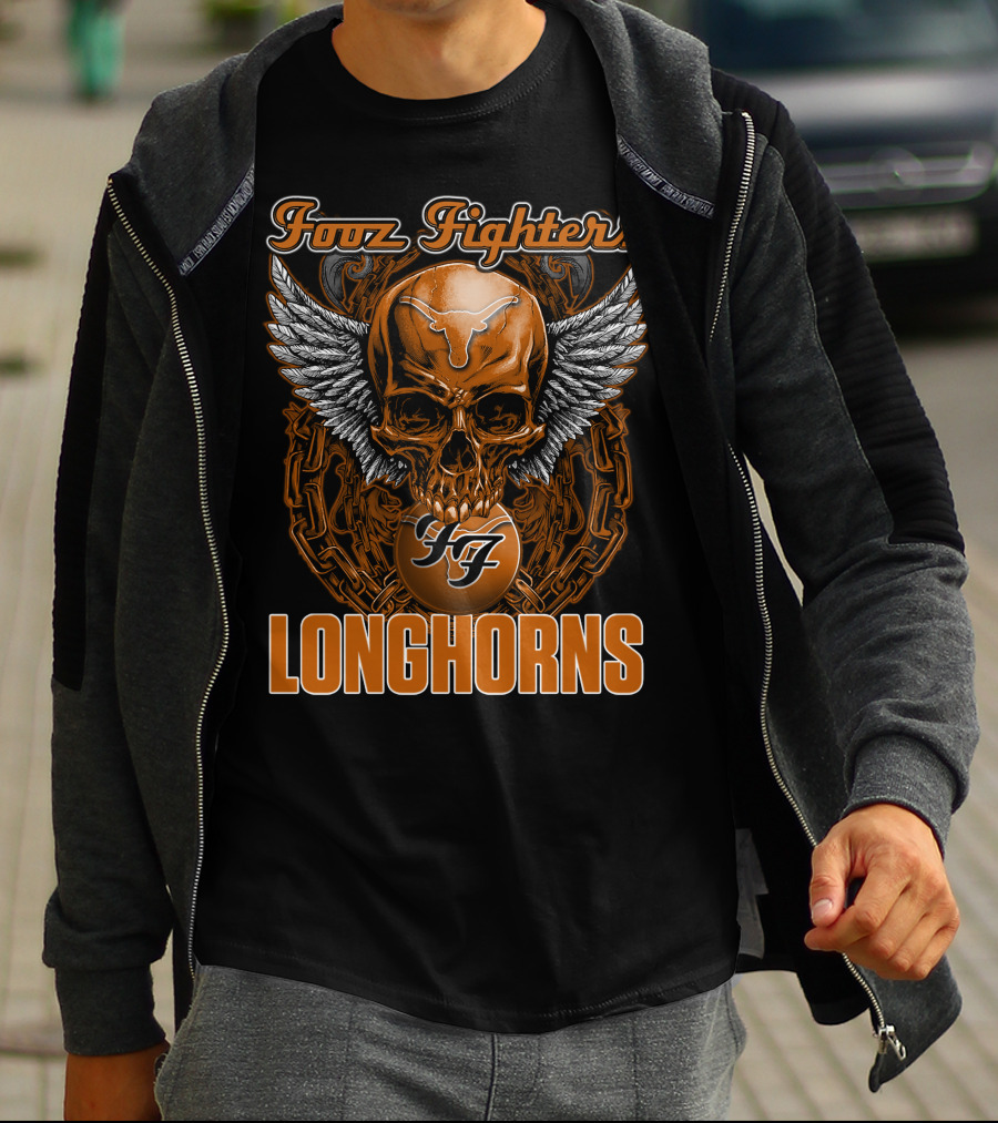 Foo Fighters Longhorns Texas Skull Wings T-Shirt