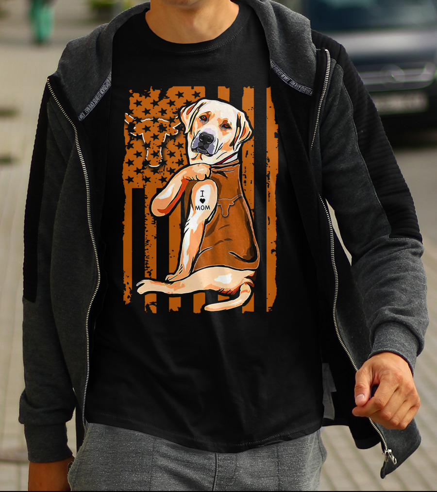 Labrador Retriever I Love Mom Texas Longhorns Flag T-Shirt