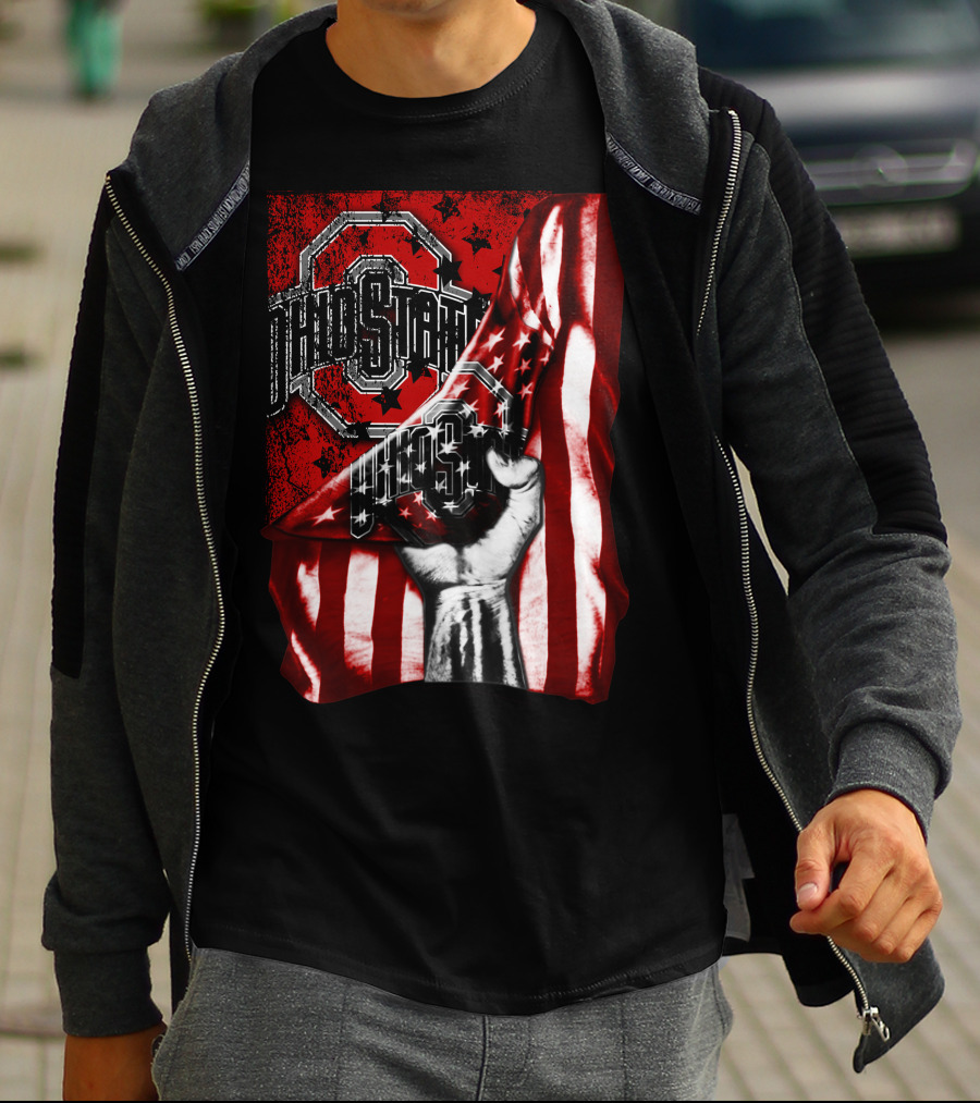 Ohio State Buckeyes American Flag Fist T-Shirt