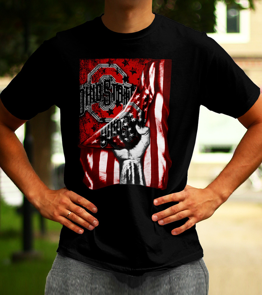 Ohio State Buckeyes American Flag Fist T-Shirt