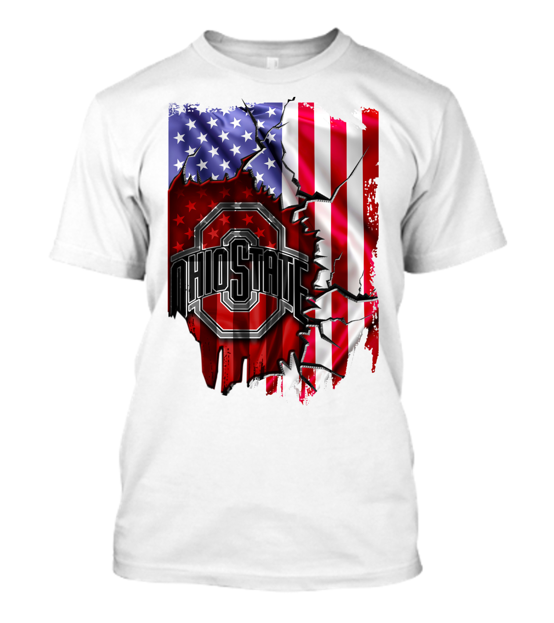 Ohio State Buckeyes Logo With Torn American Flag Background T-Shirt
