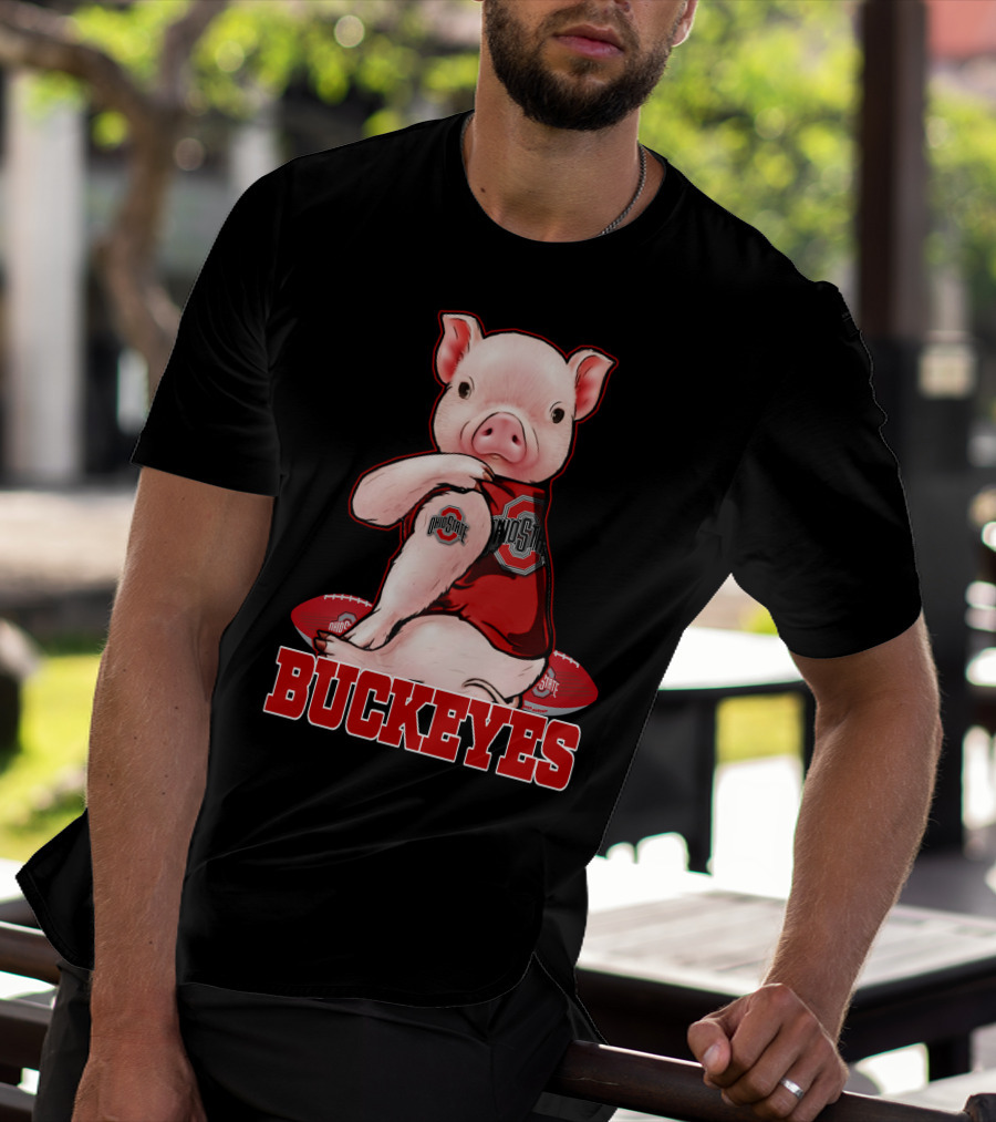 Pig Wearing Ohio State Buckeyes Gear With Footballs T-Shirt
