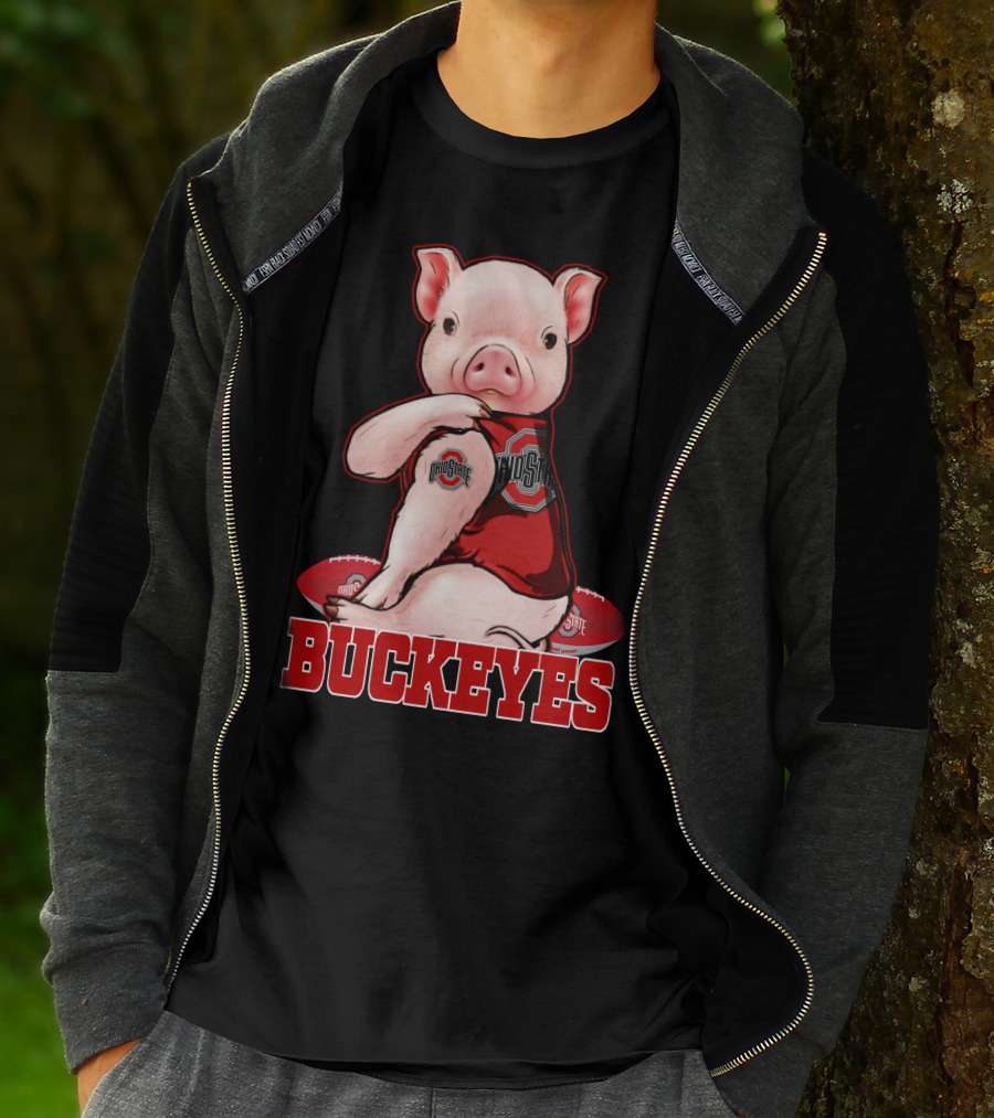 Pig Wearing Ohio State Buckeyes Gear With Footballs T-Shirt