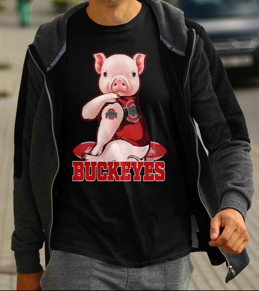 Pig Wearing Ohio State Buckeyes Gear With Footballs T-Shirt