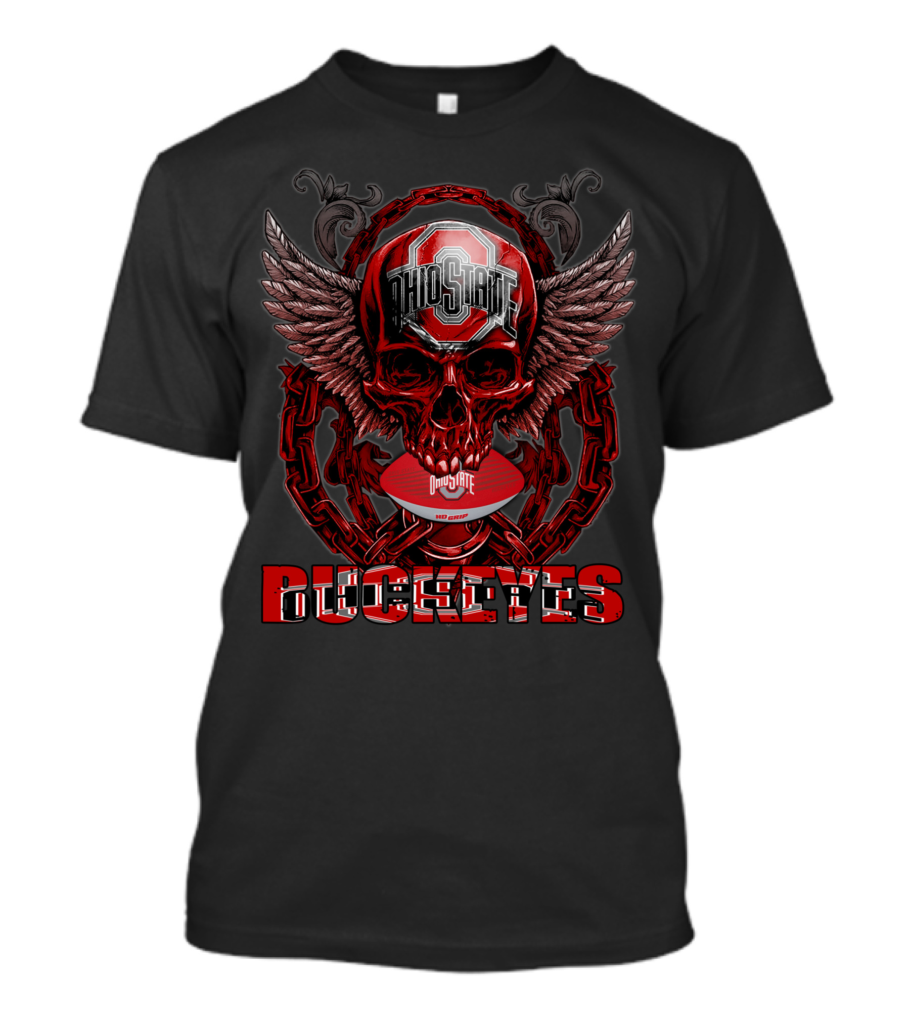 Ohio State Buckeyes Skullfb Winged Skull Football T-Shirt