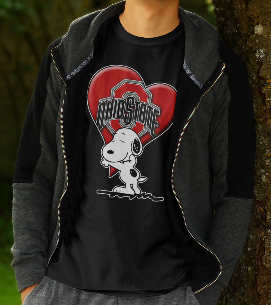 Snoopy Hugging Ohio State Buckeyes Heart T-Shirt