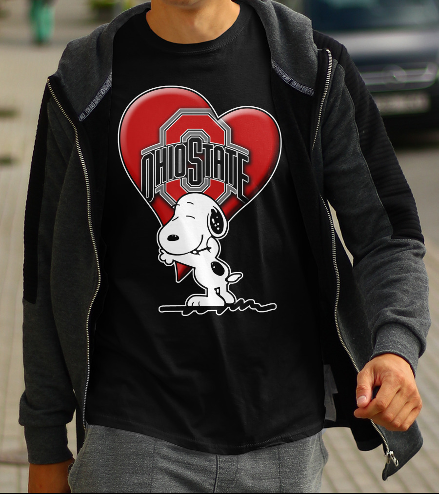 Snoopy Hugging Ohio State Buckeyes Heart T-Shirt
