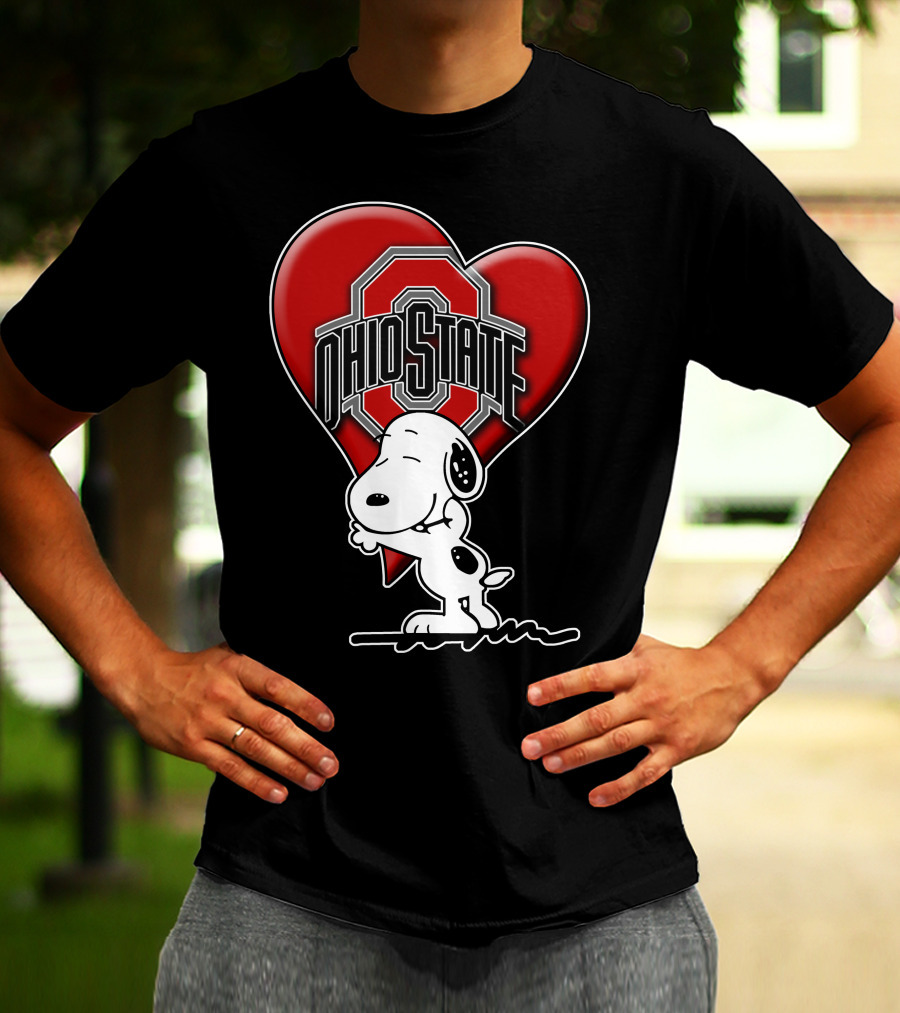 Snoopy Hugging Ohio State Buckeyes Heart T-Shirt