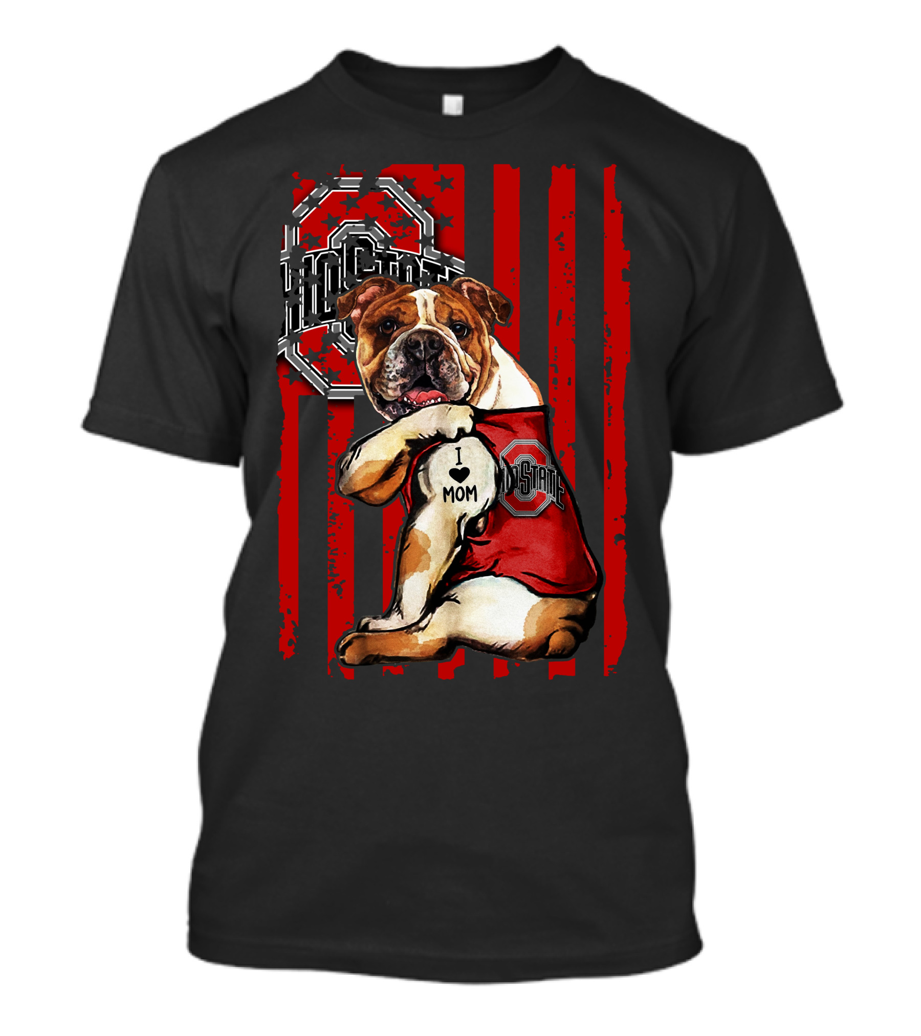 Bulldog I Love Mom Ohio State Buckeyes Vintage Red Stripes T-Shirt