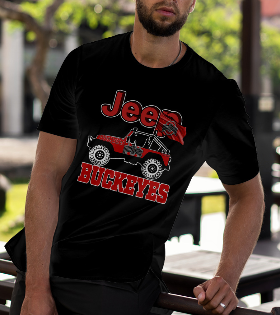 Jeep Ohio State Buckeyes Red Flag Logo Adventure T-Shirt