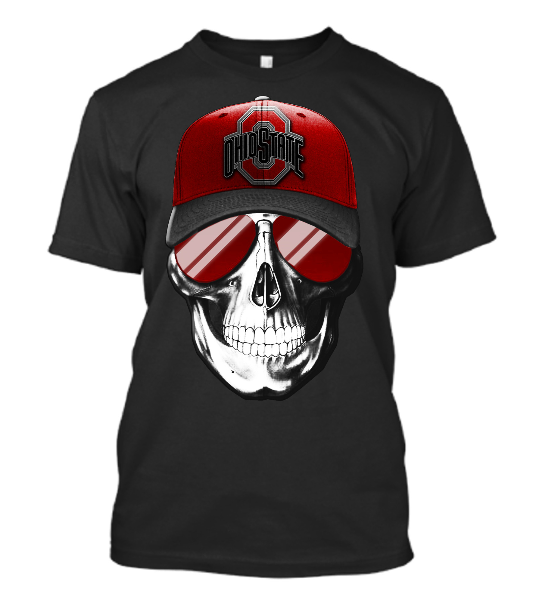 Ohio State Buckeyes Skull With Red Cap And Sunglasses T-Shirt