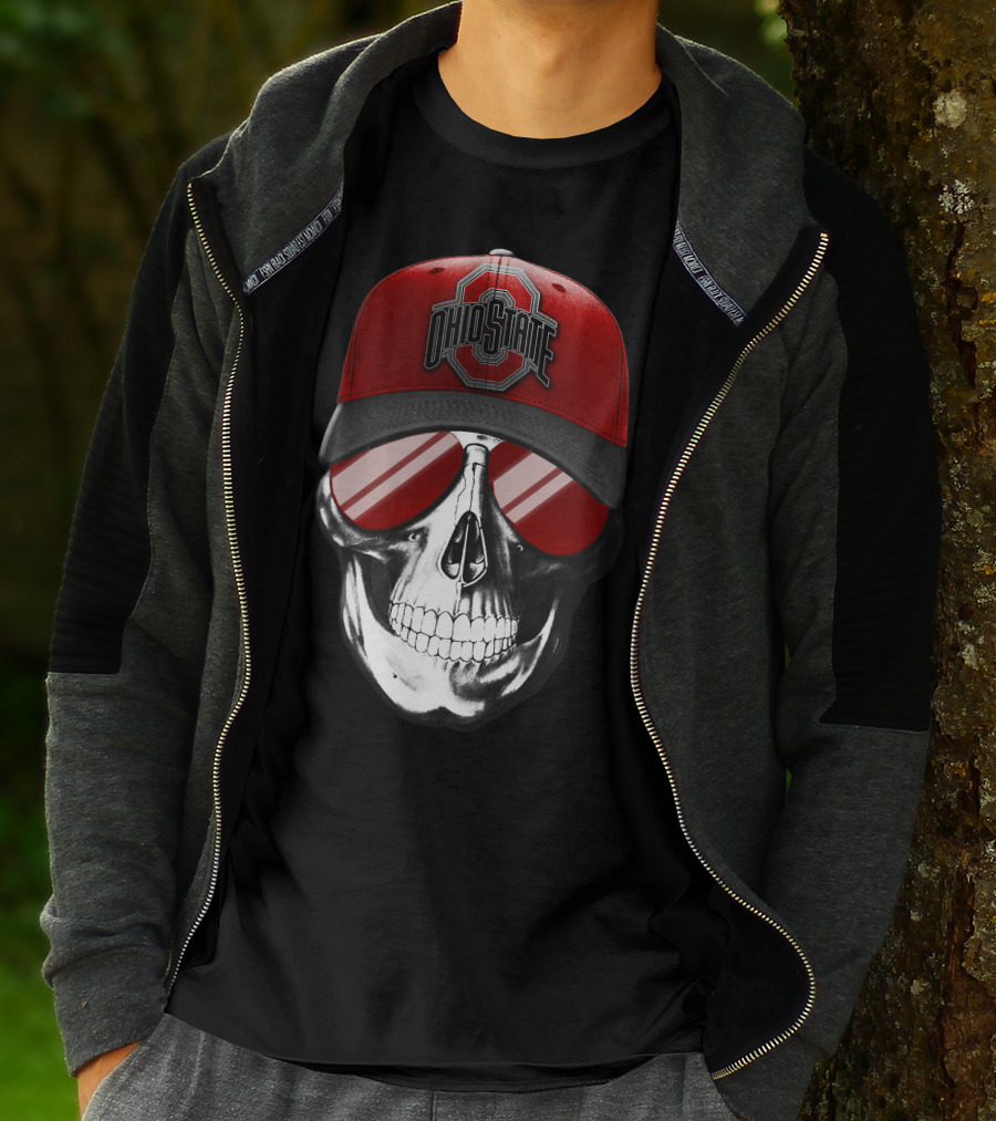 Ohio State Buckeyes Skull With Red Cap And Sunglasses T-Shirt