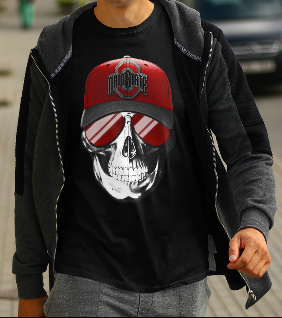 Ohio State Buckeyes Skull With Red Cap And Sunglasses T-Shirt