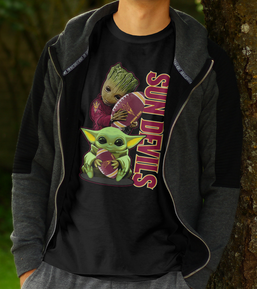 Grzd Sun Devils Football Groot And Baby Yoda Fan T-Shirt