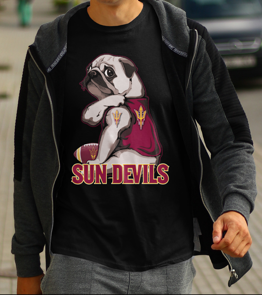 Pug With Trident In Sun Devils Football Mascot Theme T-Shirt