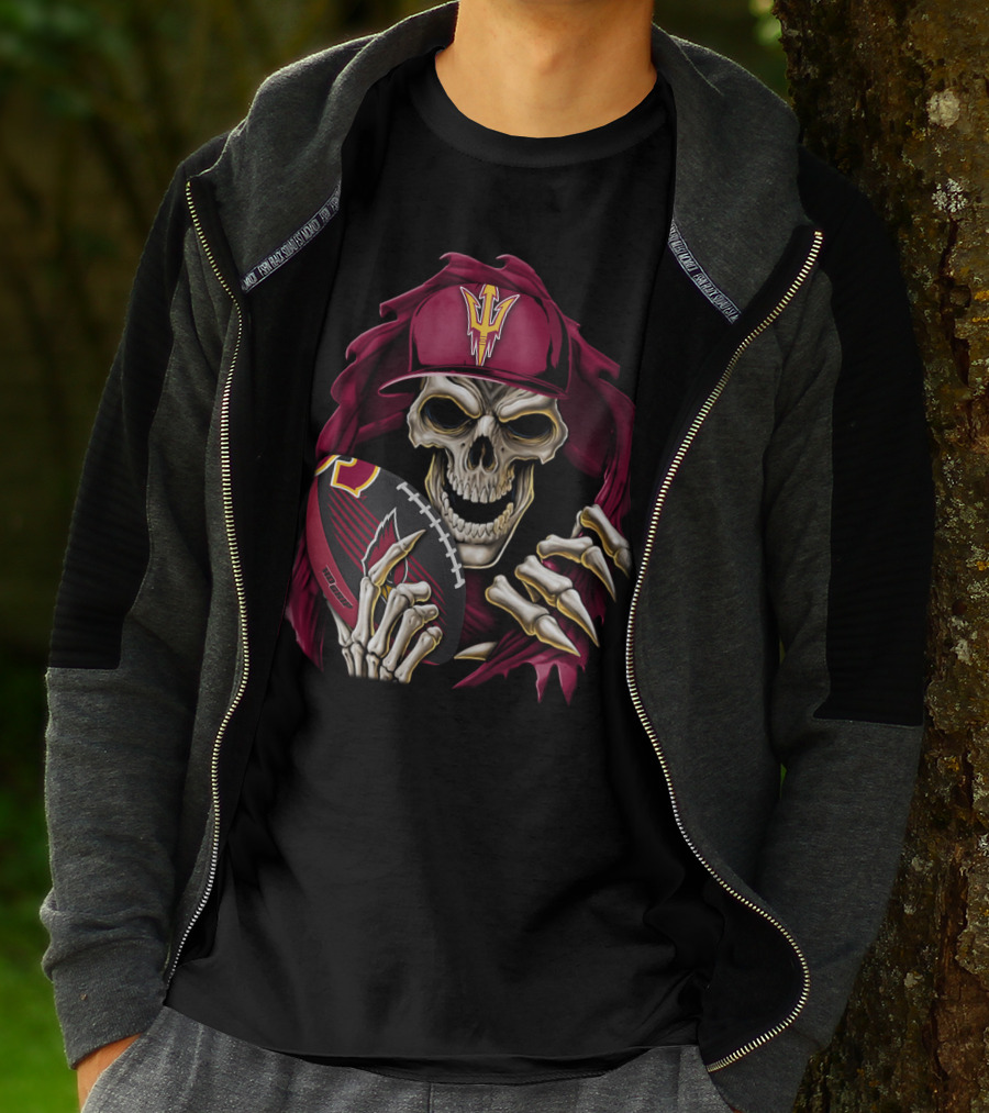 Skullbong Sun Devils Skeleton With Football And Cap T-Shirt