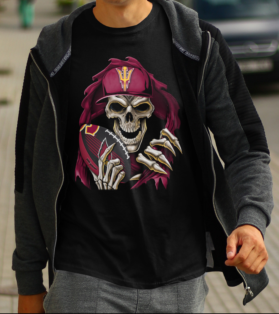 Skullbong Sun Devils Skeleton With Football And Cap T-Shirt