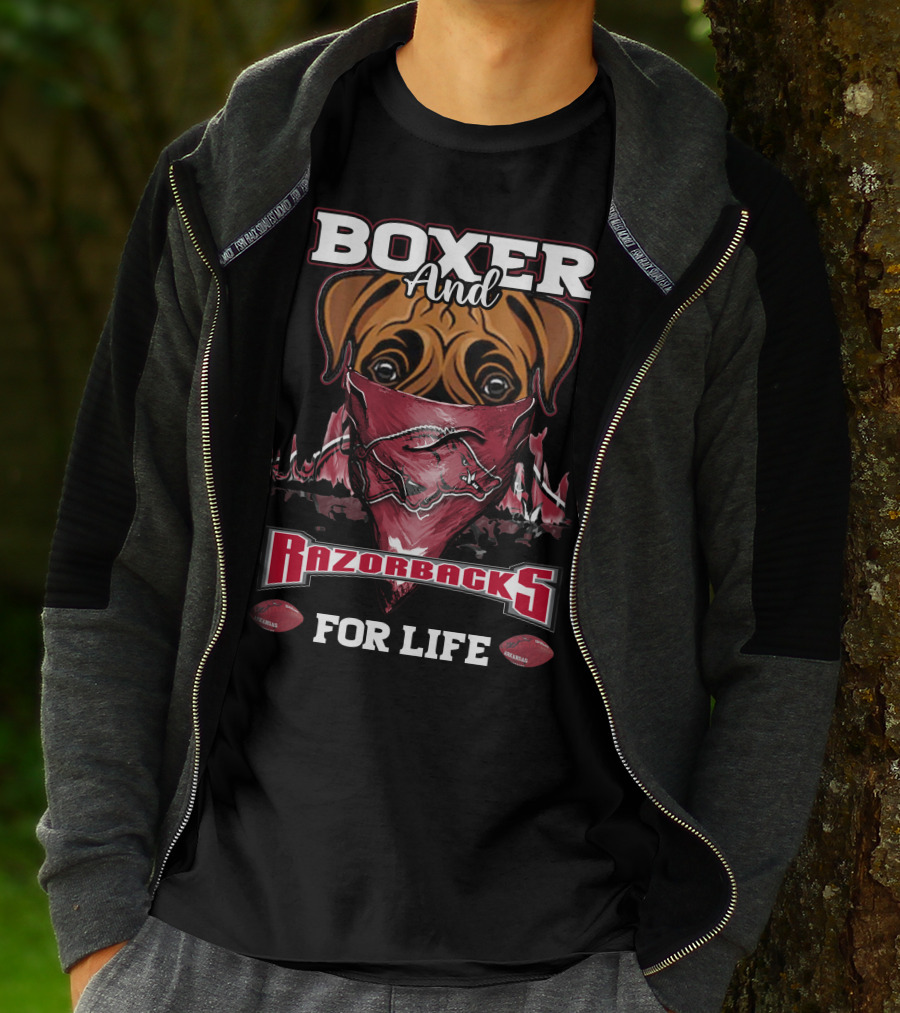 Boxer And Razorbacks For Life Arkansas T-Shirt