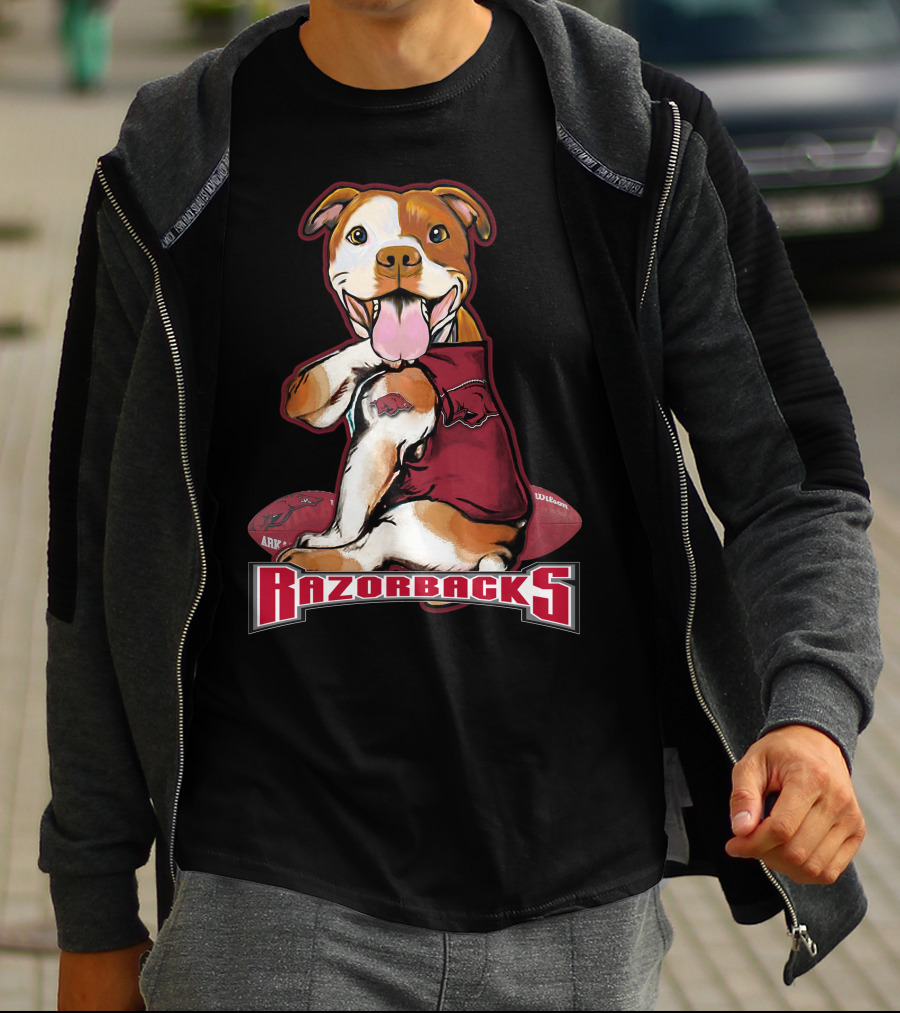 Razorbacks Pittbull Dog With Arkansas Football T-Shirt