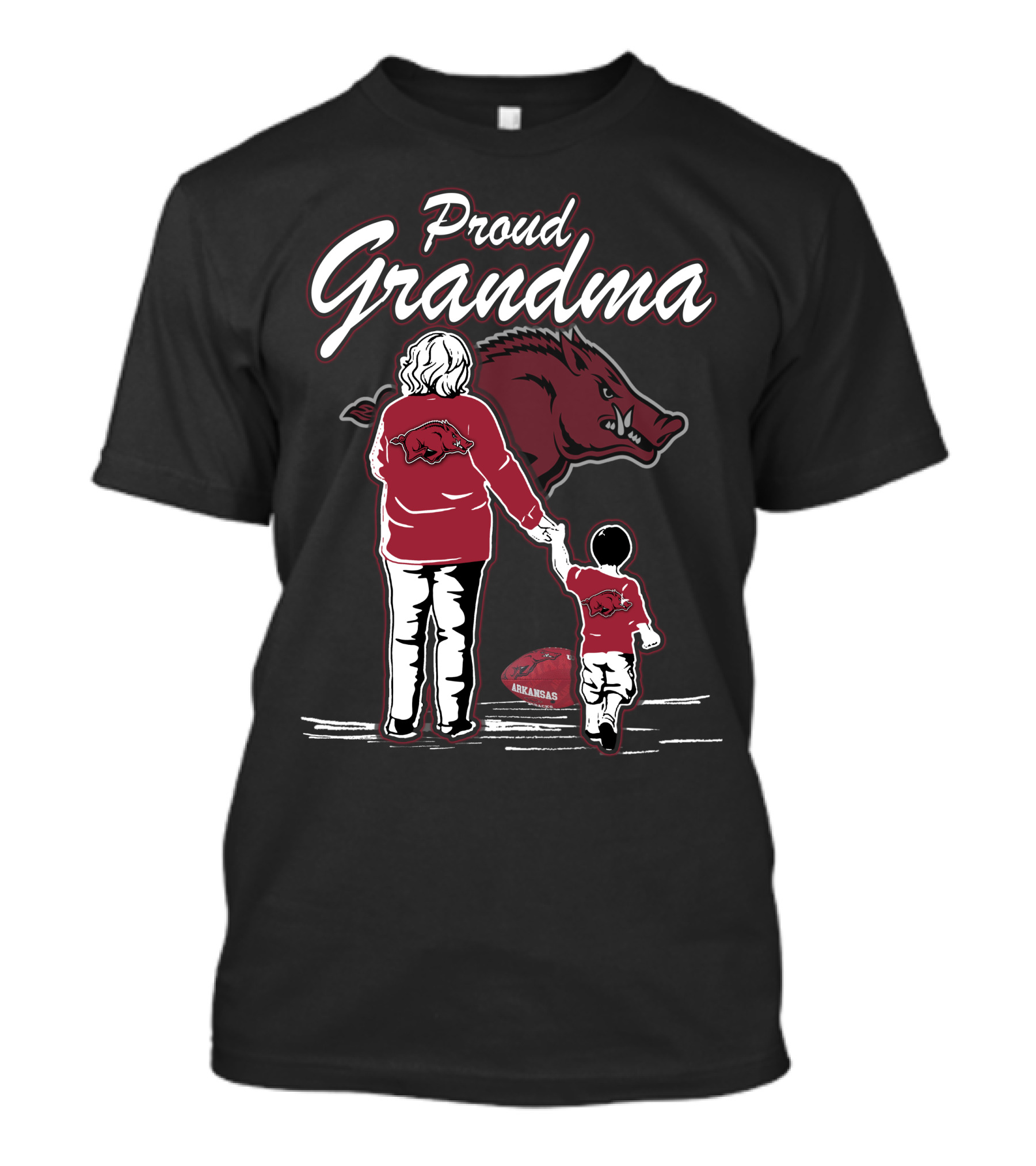 Proud Grandma Arkansas Razorbacks Walking With Child Razorback Football T-Shirt