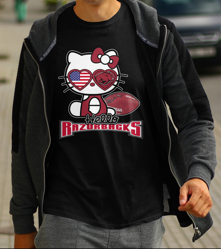 Hello Kitty Arkansas Razorbacks Football Fan T-Shirt