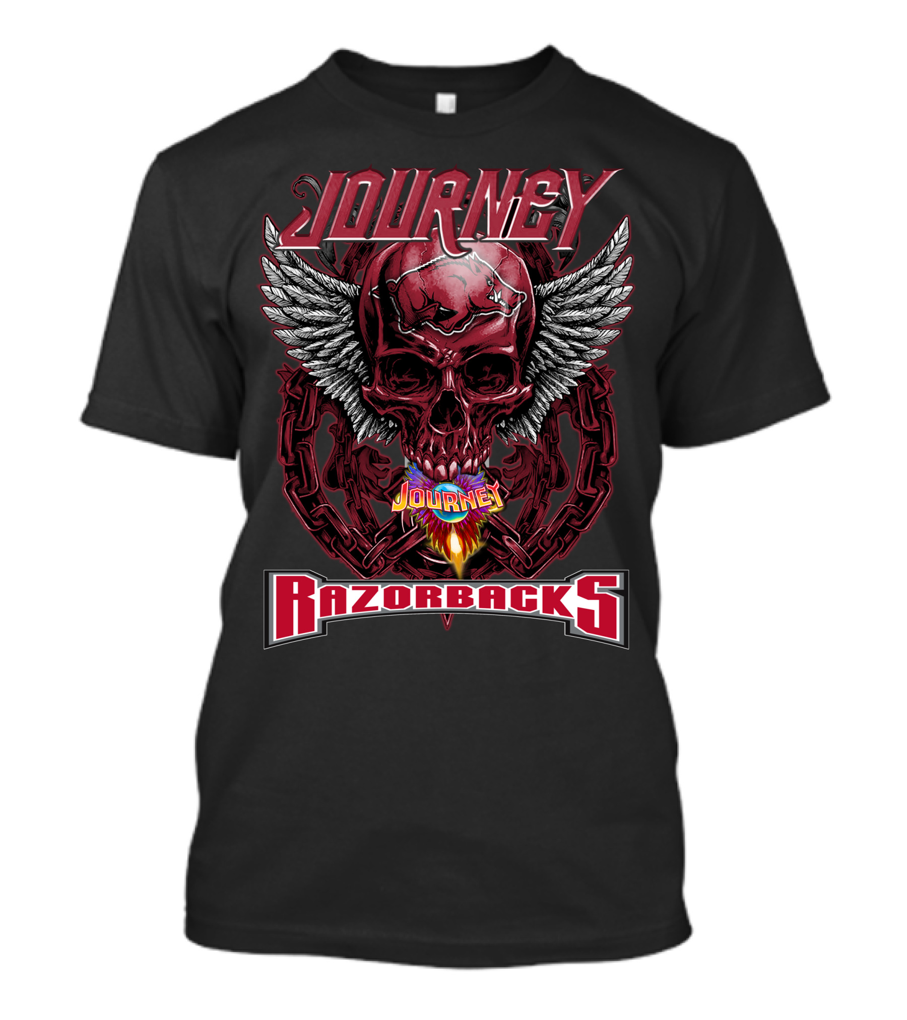 Journey Razorbacks Winged Skull Flame T-Shirt