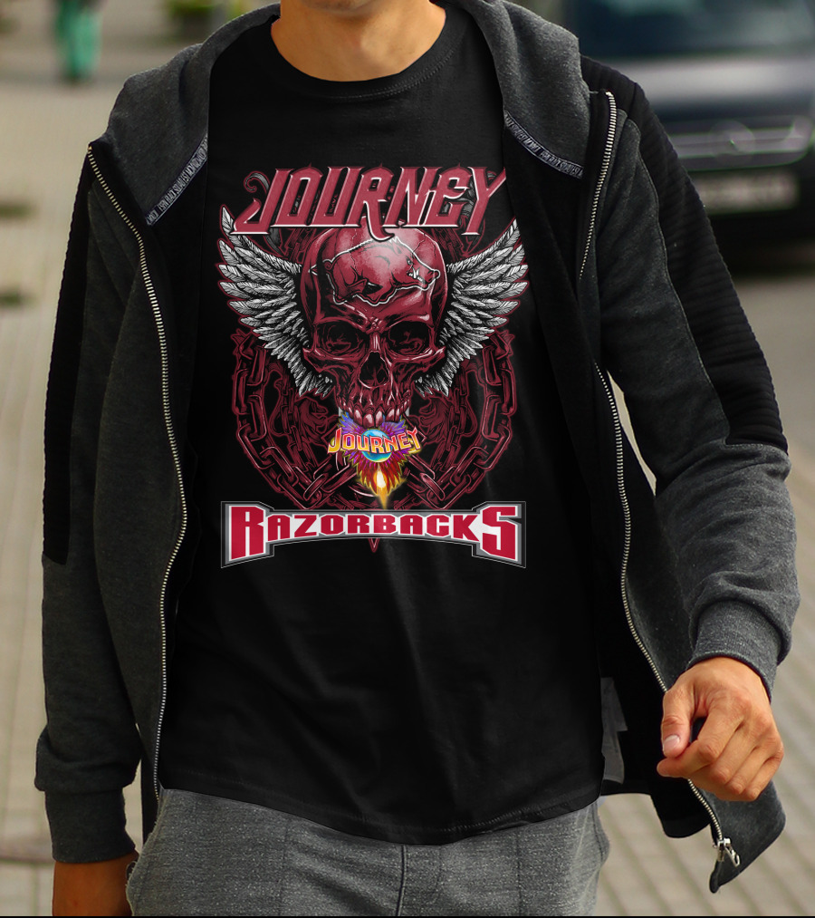 Journey Razorbacks Winged Skull Flame T-Shirt